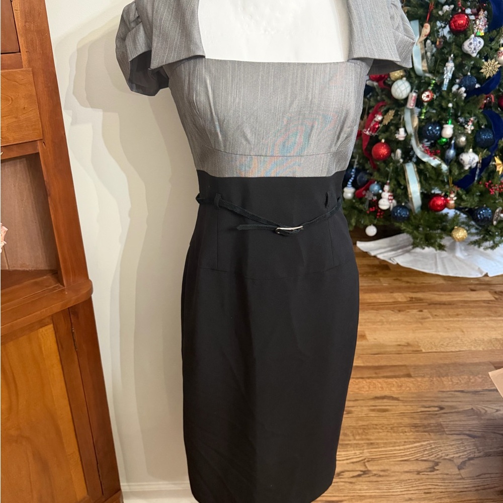 Gray and Black Women's Sheath Dress with Cap Sleeves